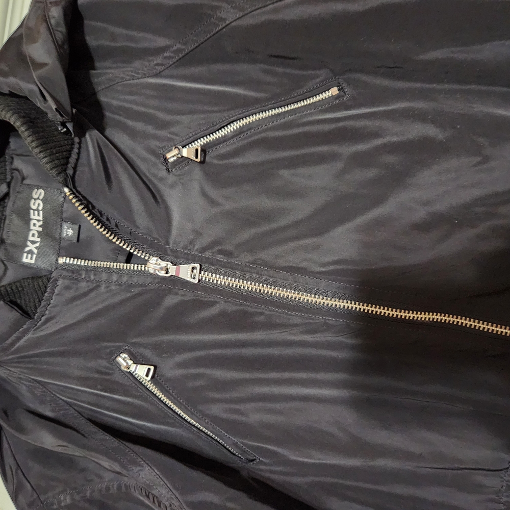 Express Black Windbreaker Jacket with White Trim - Picture 4 of 12